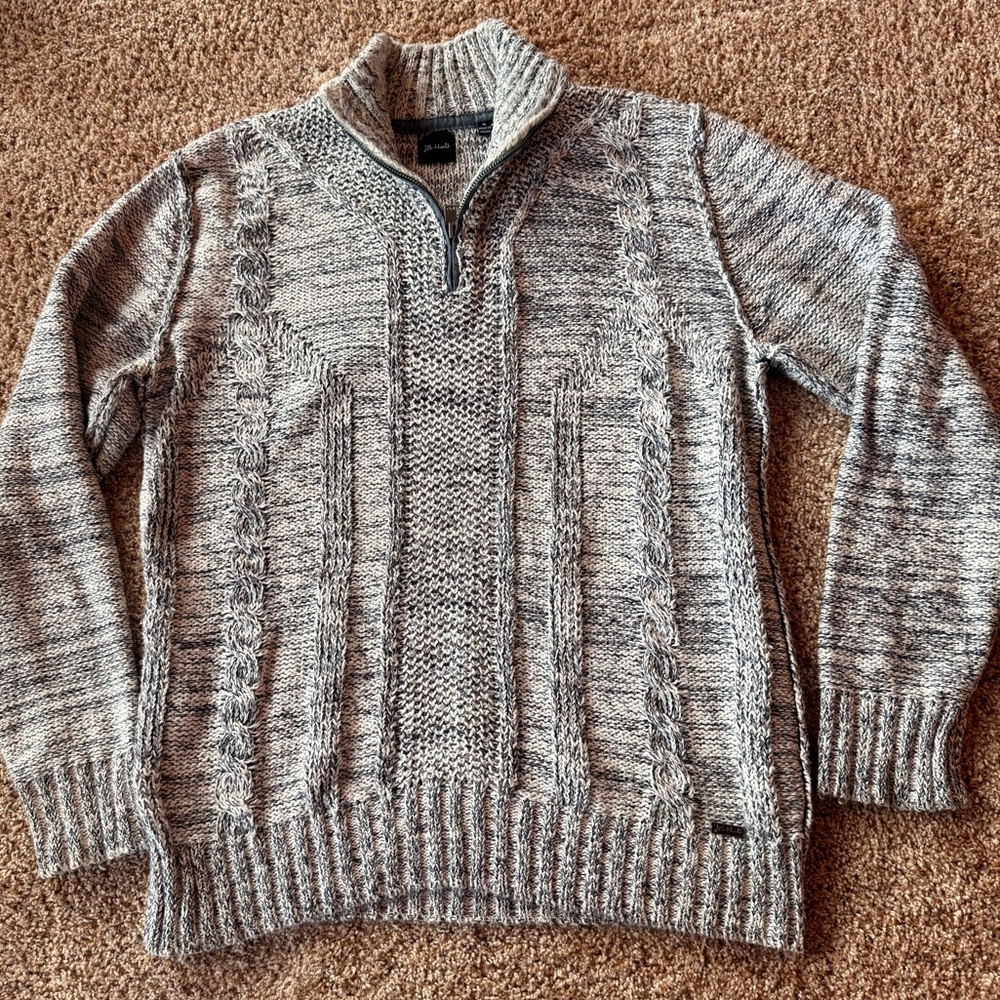 Gray with blue tint, Zip-Up Cable Knit Sweater